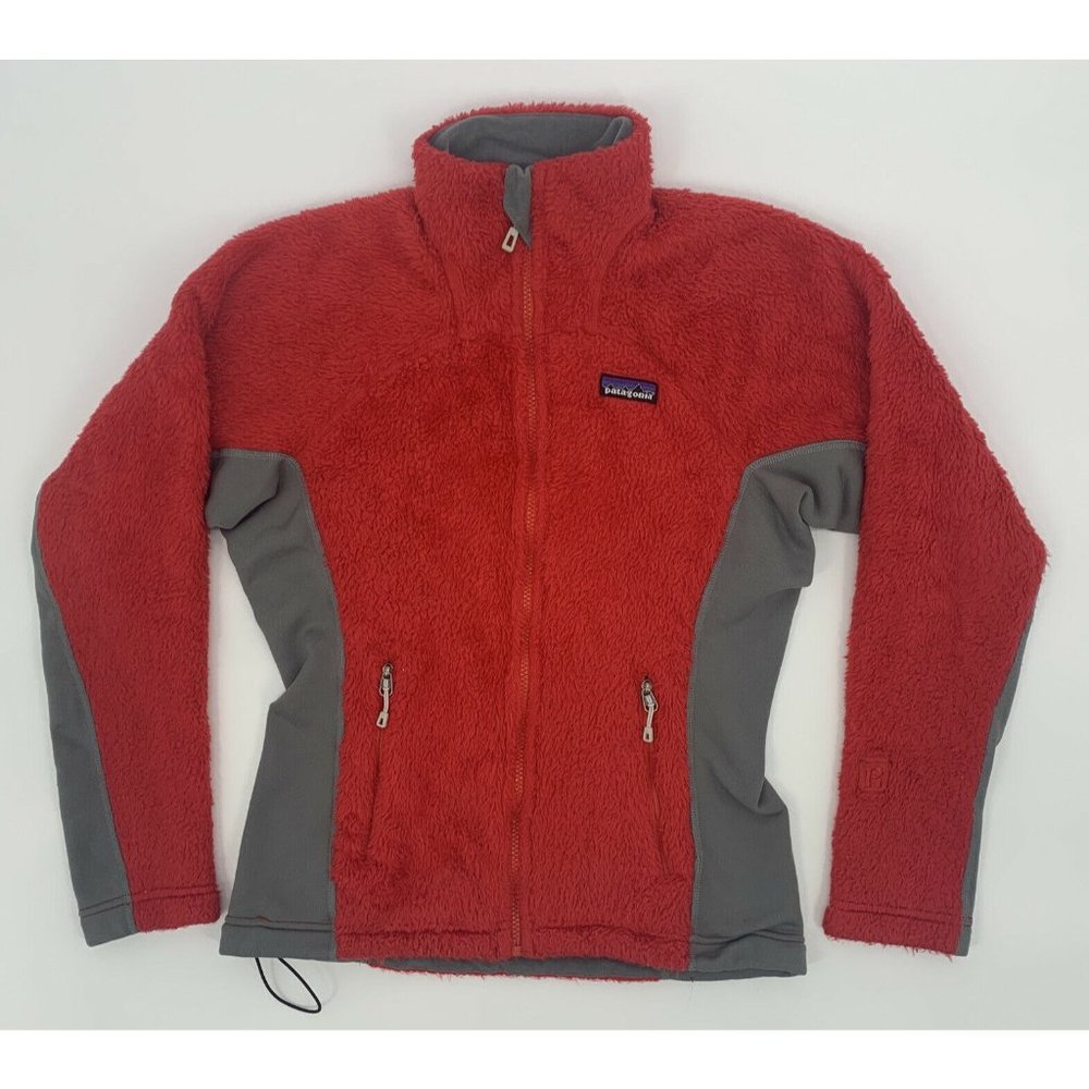 Women's Patagonia R Full Zip Fuzzy Fleece Polartec Jacket Red Gray Trim Small‎